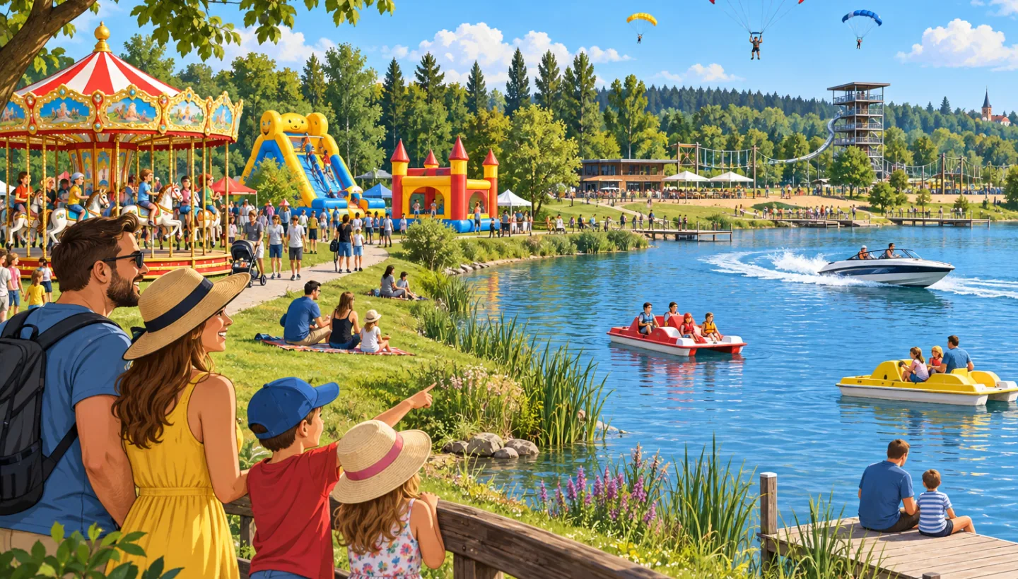 Illustration des Familienfestivals Den s PilsFree am See im Škodaland in Pilsen