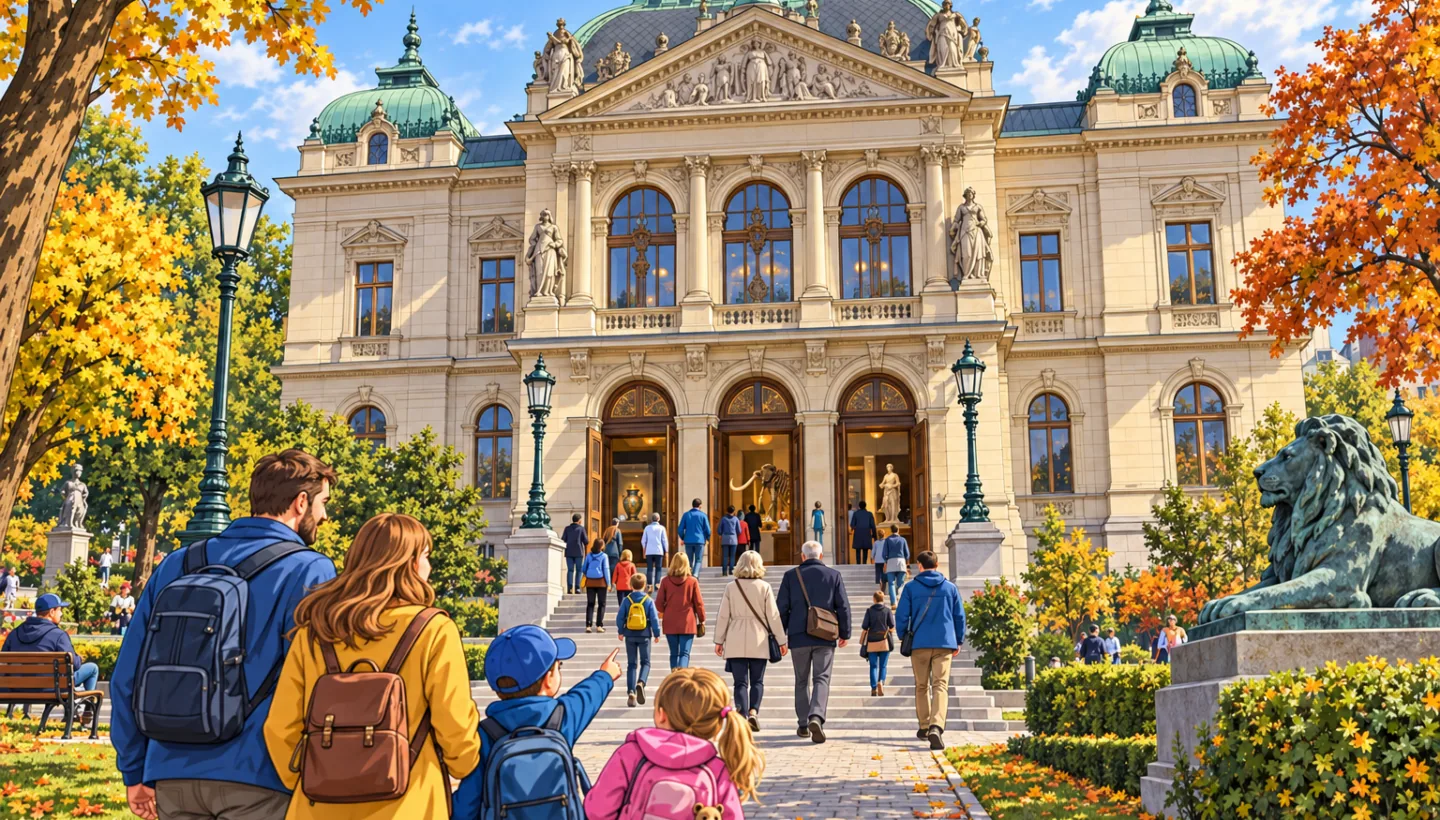 Cartoon-realistische Illustration des Hauptgebäudes Západočeské muzeum in Pilsen während der Europäischen Tage des Denkmals