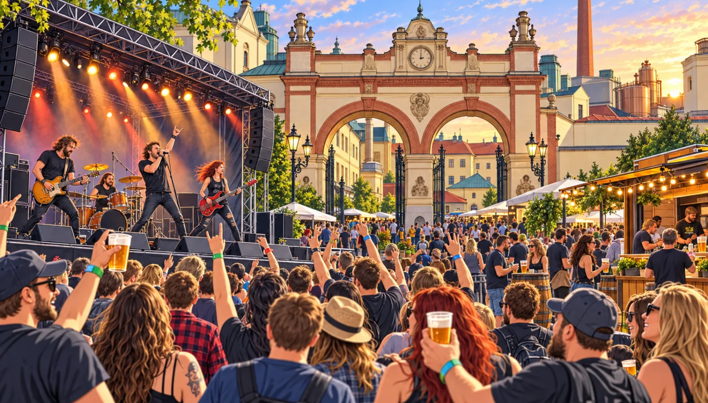 Illustration eines Rockkonzerts im Hof der Brauerei Pilsner Urquell