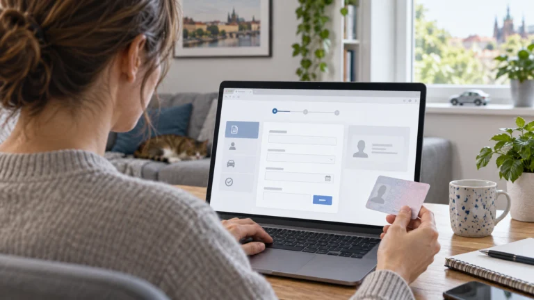Conceptual AI illustration of an online driving-licence application at home, without real personal data