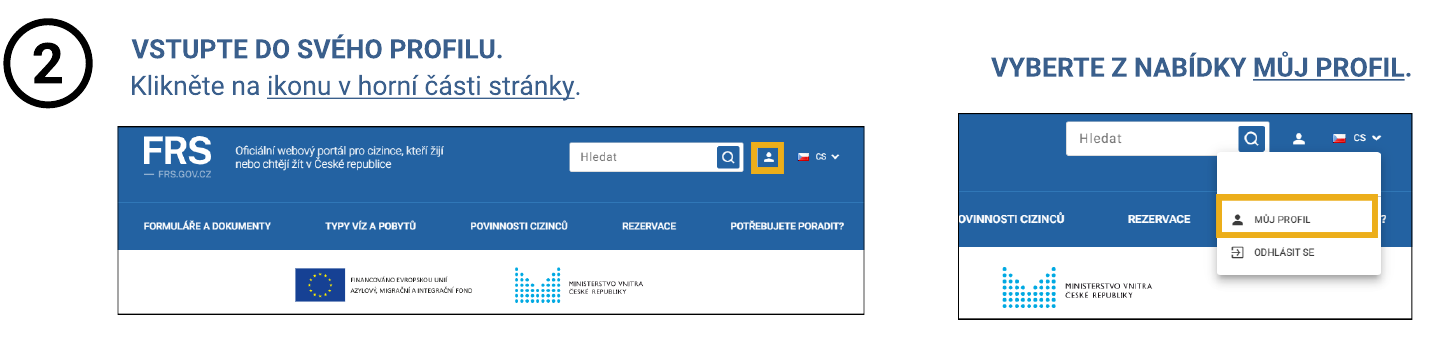 Офіційний приклад IPC: значок користувача та пункт Můj profil