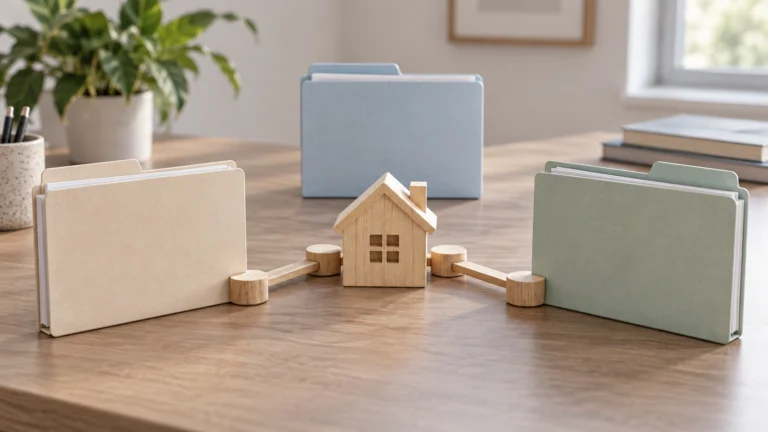 Conceptual folders and house for child protection coordination