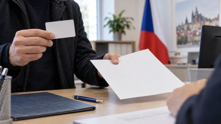 Ілюстрація: людина подає заяву й посвідчення особи в муніципальному уряді