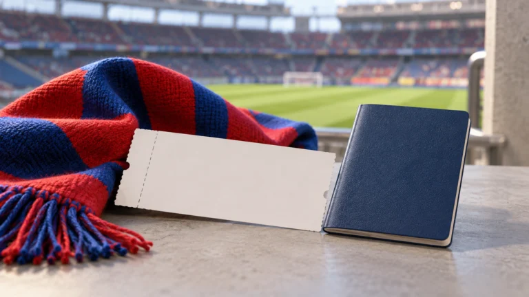 Conceptual voucher, passport and football scarf